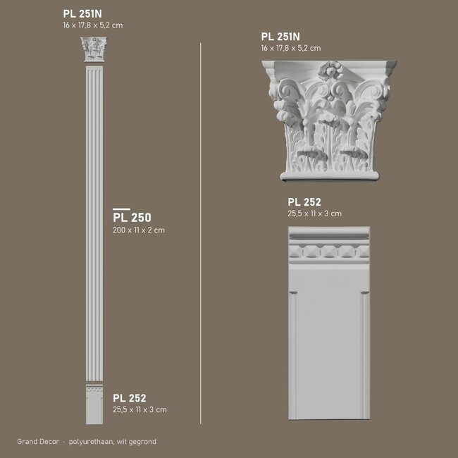 Grand Decor Pilasterschacht PL250 - polyurethaan, 11 x 200 cm