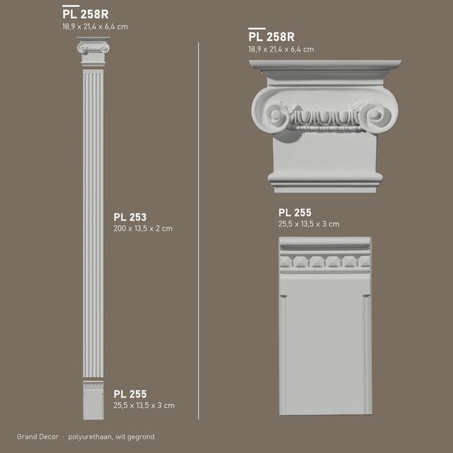 Grand Decor Pilasterkapiteel PL258R - polyurethaan, 21,4 x 18,9 cm