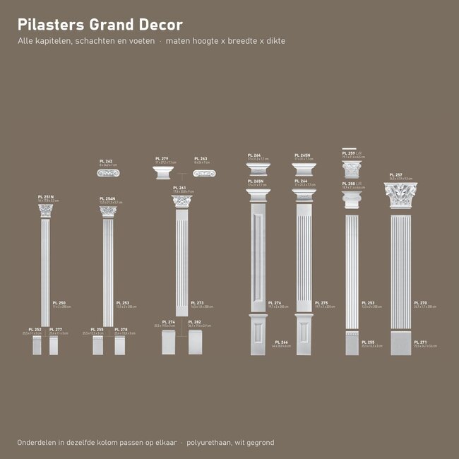 Grand Decor Pilasterkapiteel PL259L - polyurethaan, 21,6 x 19,1 cm