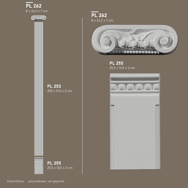 Grand Decor Pilasterkapiteel PL262 - polyurethaan, 24,2 x 8 cm