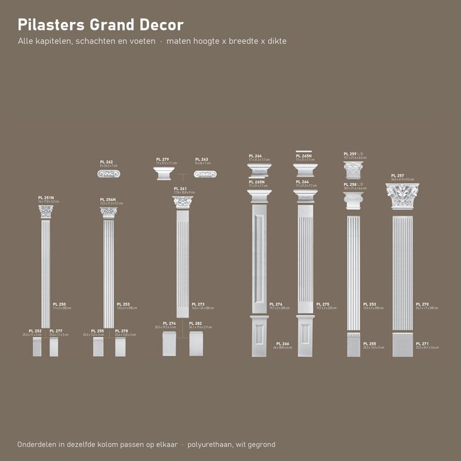 Grand Decor Pilasterkapiteel PL265N - polyurethaan, 31 x 17 cm
