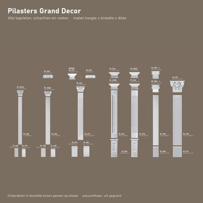Grand Decor Pilasterkapiteel PL279 - polyurethaan, 27,2 x 17 cm