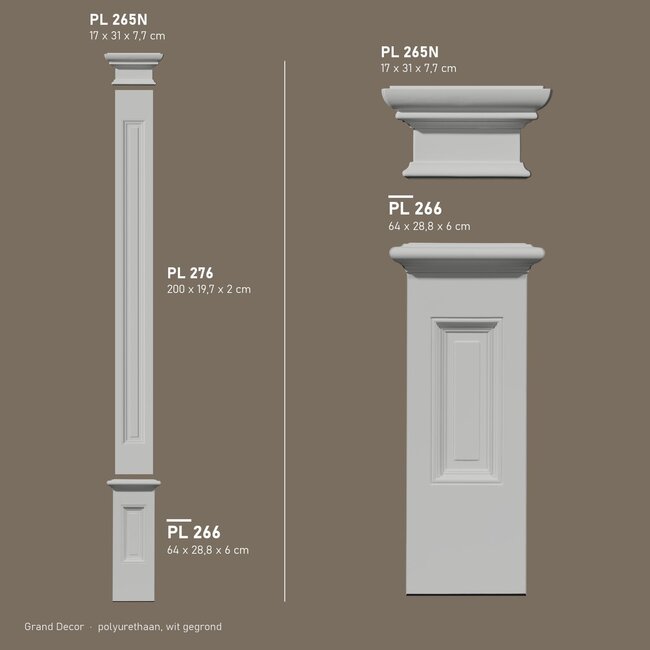 Grand Decor Pilastervoet PL266 - polyurethaan, 28,8 x 64 cm
