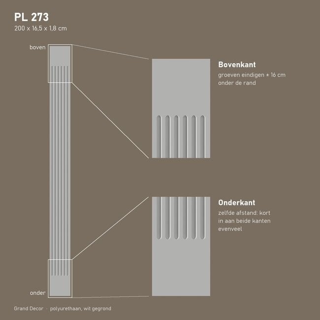 Grand Decor Pilasterschacht PL273 - polyurethaan, 16,5 x 200 cm