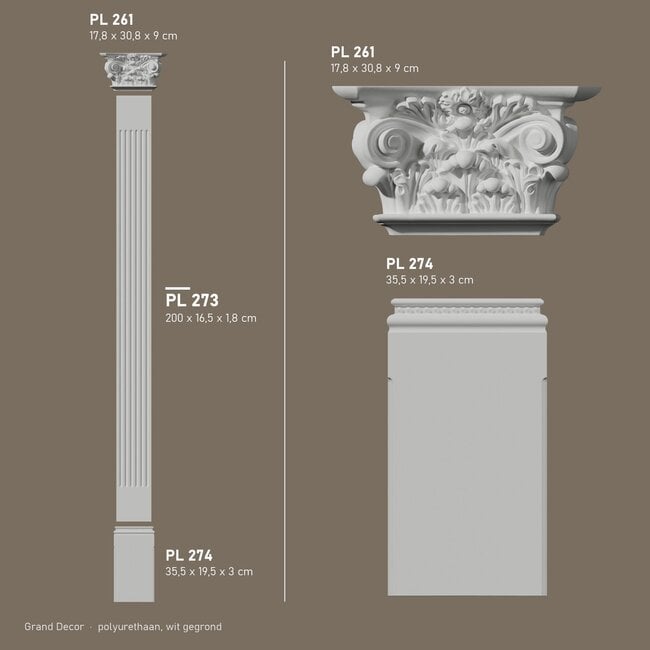 Grand Decor Pilasterschacht PL273 - polyurethaan, 16,5 x 200 cm