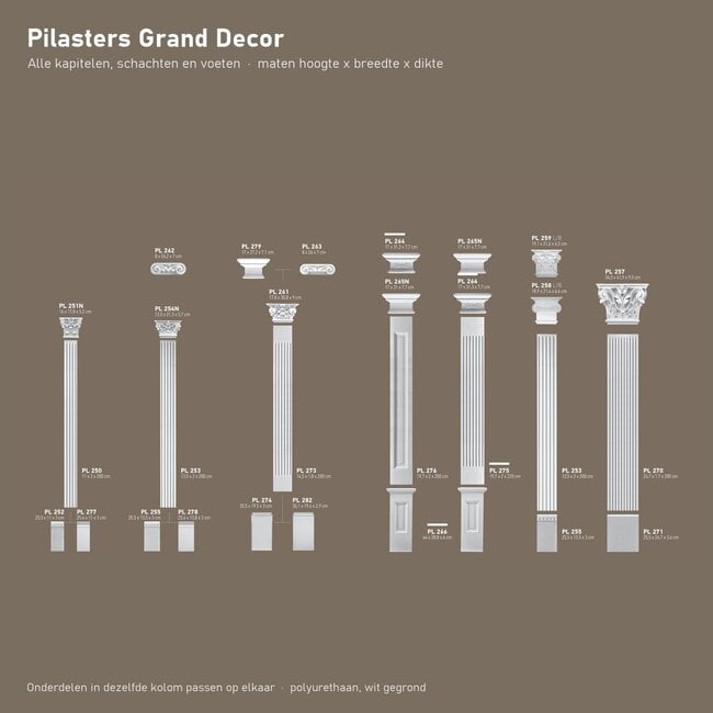 Grand Decor Pilasterset PL266 + PL275 + PL264 - polyurethaan, hoogte 301 cm