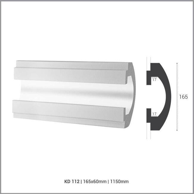 Tesori LED sierlijst voor indirecte verlichting XPS, KD112 (165 x 60 mm), lengte 1,15 m