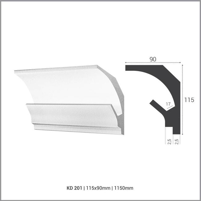 Tesori LED sierlijst voor indirecte verlichting XPS, KD201 (115 x 90 mm), lengte 1,15 m