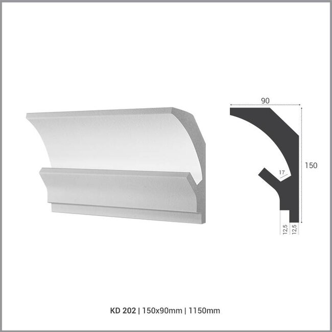 Tesori LED sierlijst voor indirecte verlichting XPS, KD202 (150 x 90 mm), lengte 1,15 m