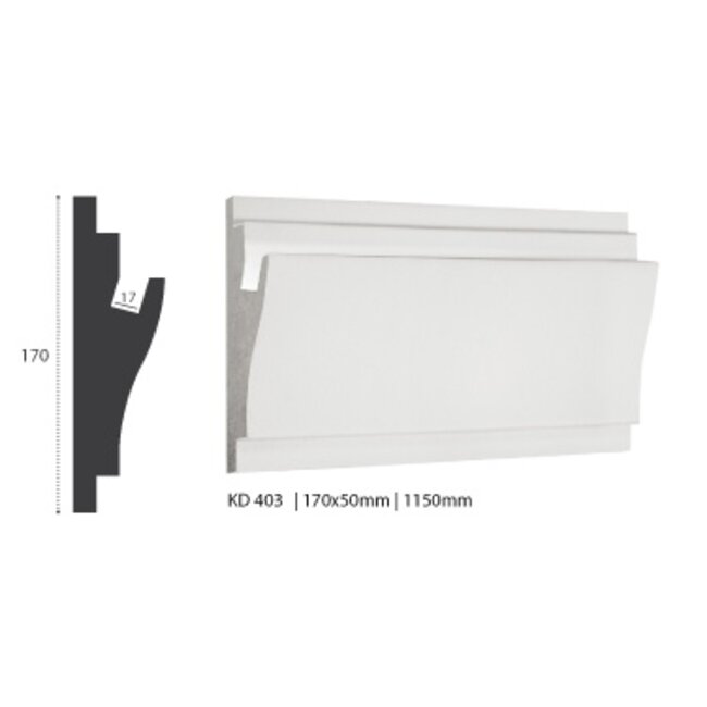 Tesori LED sierlijst voor indirecte verlichting XPS, KD403 (170 x 50 mm), lengte 1,15 m - Verzonken / Semi-Verzonken