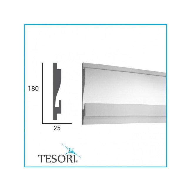 Tesori LED sierlijst voor indirecte verlichting XPS, KD404 (180 x 44 mm), lengte 1,15 m - Verzonken / Semi-Verzonken