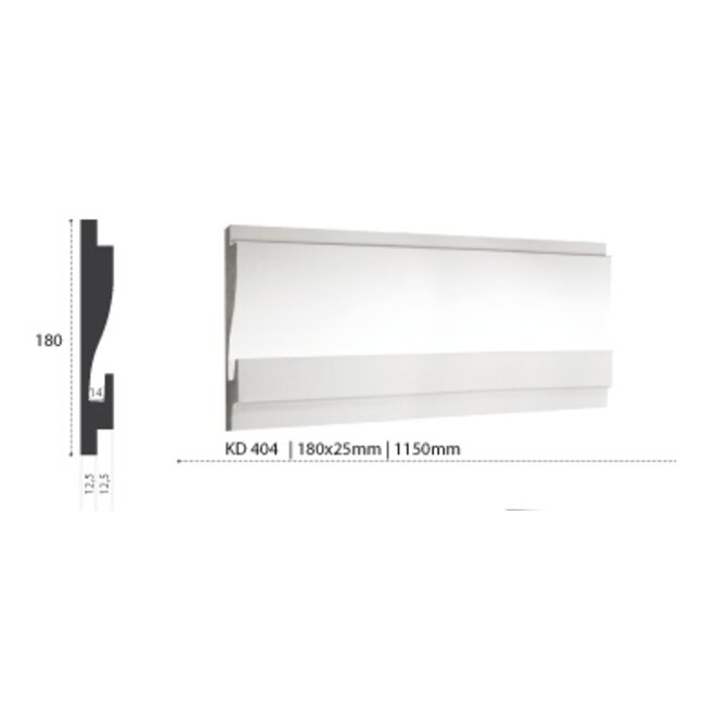 Tesori LED sierlijst voor indirecte verlichting XPS, KD404 (180 x 44 mm), lengte 1,15 m - Verzonken / Semi-Verzonken