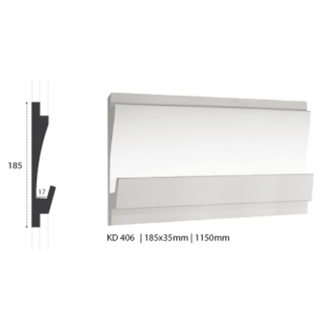 Tesori LED sierlijst voor indirecte verlichting XPS, KD406 (180 x 35 mm), lengte 1,15 m - Verzonken / Semi-Verzonken
