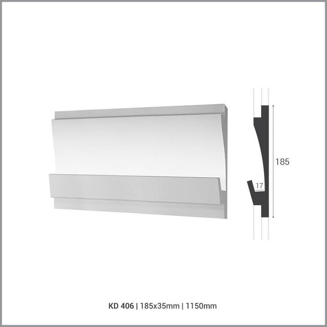 Tesori LED sierlijst voor indirecte verlichting XPS, KD406 (180 x 35 mm), lengte 1,15 m - Verzonken / Semi-Verzonken