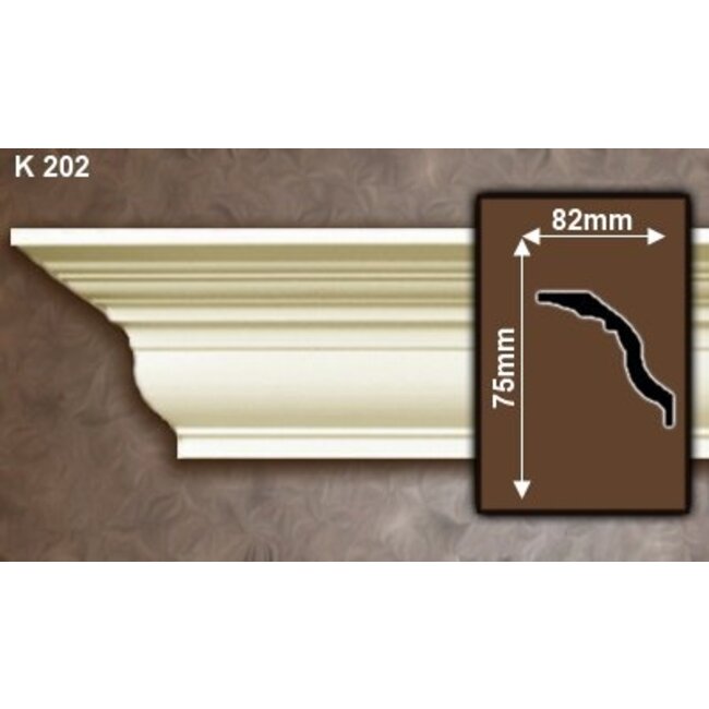 Grand Decor Kroonlijst P905 / K202 (75 x 82 mm), polyurethaan, lengte 2 m