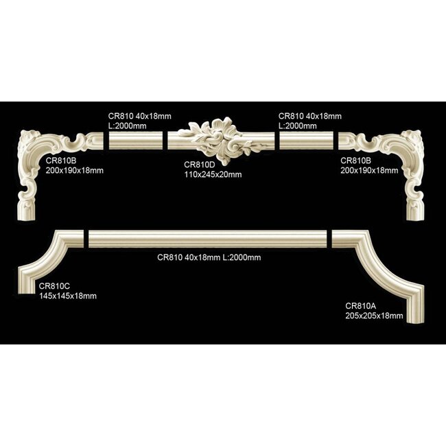 Grand Decor CR810D Sierstukjes (110 x 245 mm), polyurethaan, set (4 stuks)