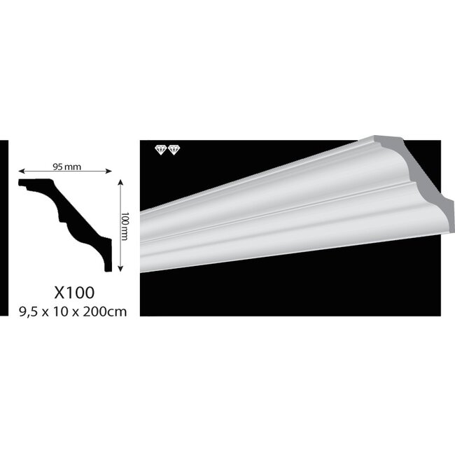 Vidella Plafondlijst, Sierlijst VX100 (95 x 100 mm), lengte 2 m