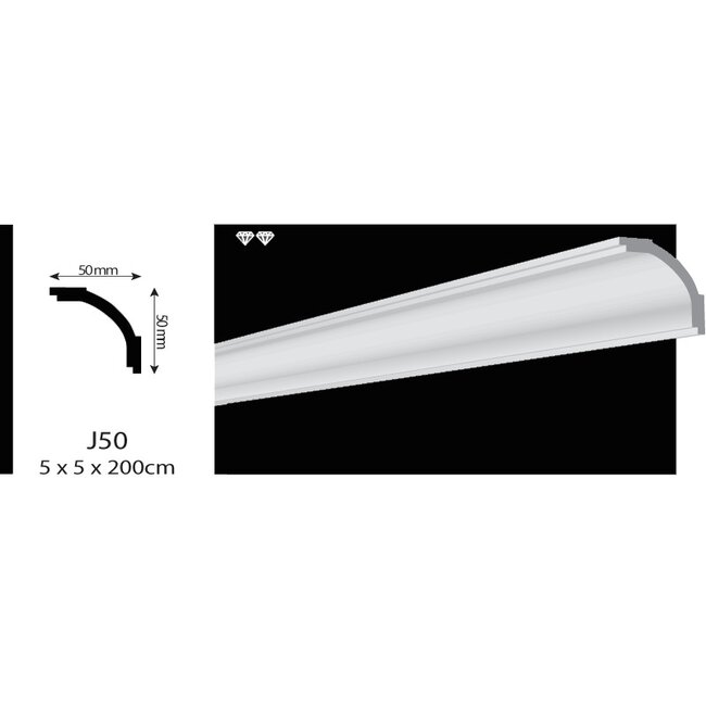 Vidella Plafondlijst Sierlijst, VJ50 (50 x 50 mm), lengte 2 m