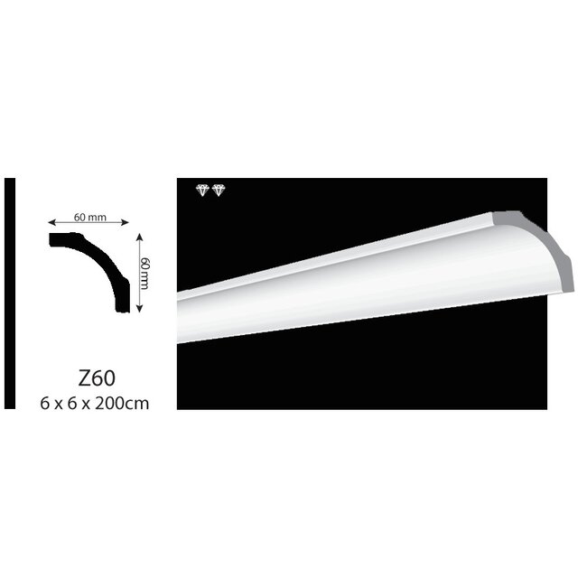 Vidella Plafondlijst, Sierlijst, VZ60 (60 x 60 mm), lengte 2 m