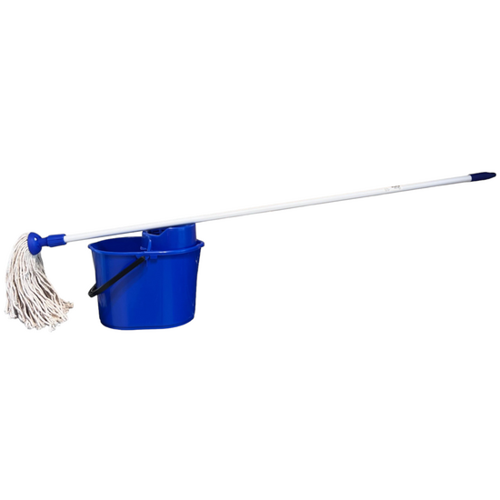 Huchem Wischmopp-Set komplett | Moppeimer 12 L mit Auswringkorb, Stiel und Mopp