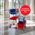 Huchem Reinigungswagen Chrom | Basis-Systemwagen mit 2 Trays rot/blau | erweiterbar