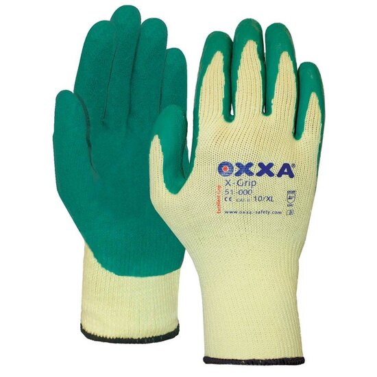 Oxxa Oxxa X-Grip 51-000 Arbeitshandschuh Latex | grün/gelb | 1 Paar | Grip nass und trocken