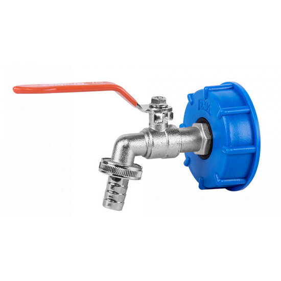 Huchem IBC-Adapter S60x6 mit Zapfhahn | Schlauchanschluss 12,5 mm | Gardena-Anschluss