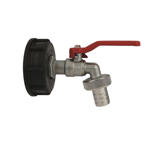 Huchem IBC-Adapter S60x6 mit Zapfhahn | Schlauchanschluss 12,5 mm | Gardena-Anschluss