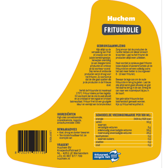 Huchem Frittieröl 1000 L IBC | 100 % pflanzlich | Gastronomie und Großverbrauch | für Pommes und Snacks