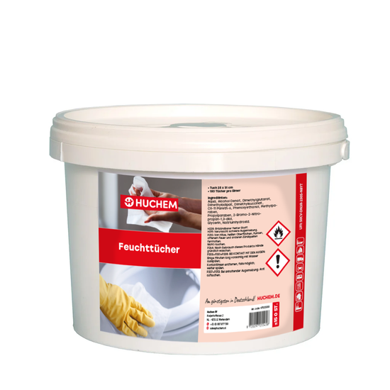 Huchem Reinigingstücher | Wet Wipes | Eimer 150 St. | Handreinigung | Handreinigungstücher | Handreiniger | Industrie