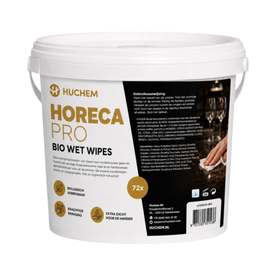 Huchem PRO-line Gastro Wet Wipes Pro Bio | Reinigungstücher für Küche und Gastronomie | Eimer 72 Stück