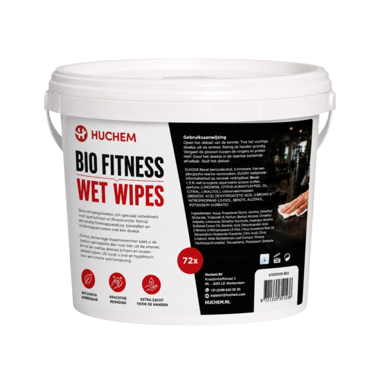 Huchem PRO-line Fitness Wet Wipes Pro Bio | Reinigungstücher für Fitnessgeräte | Eimer 72 Stück