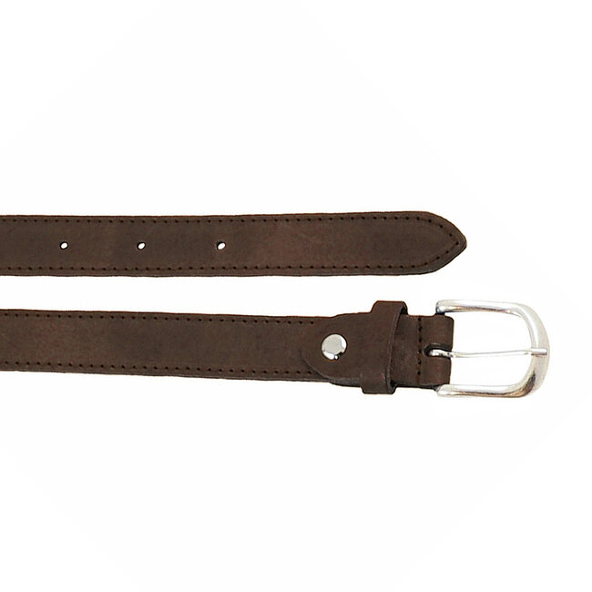 Smalle Bruine Damesriem van echt Leer – Rondom Gestikt – 2,5 cm breed