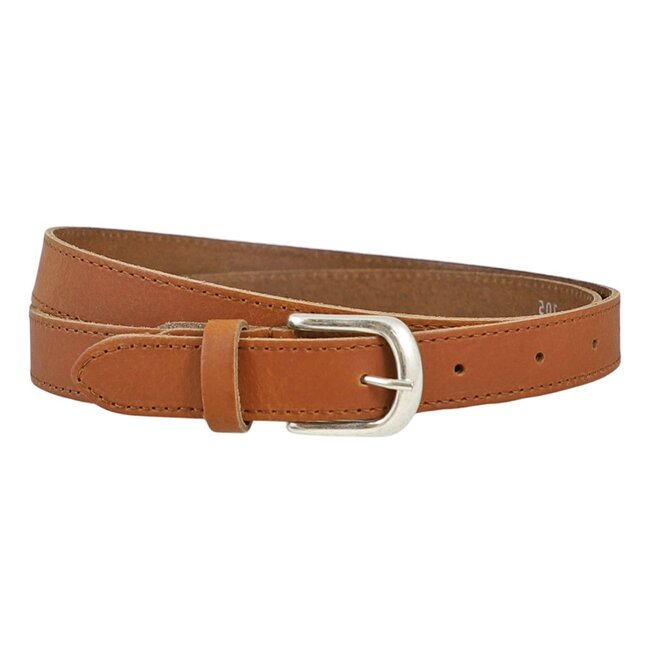 Smalle Cognac Damesriem van echt Leer – Rondom Gestikt – 2,5 cm breed