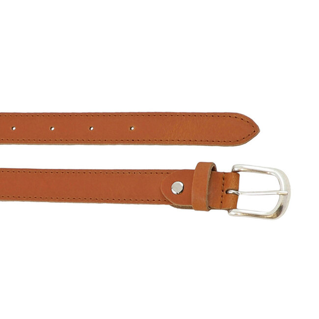 Smalle Cognac Damesriem van echt Leer – Rondom Gestikt – 2,5 cm breed