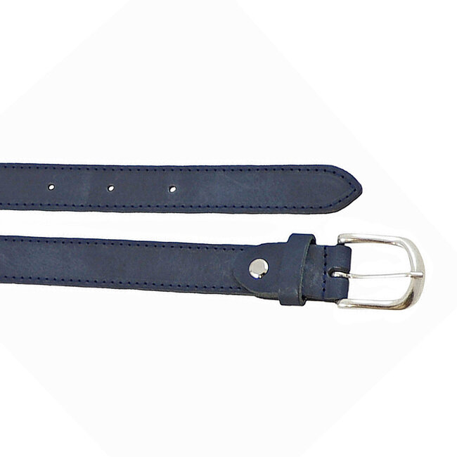 Smalle Blauwe Damesriem van echt Leer – Rondom Gestikt – 2,5 cm breed