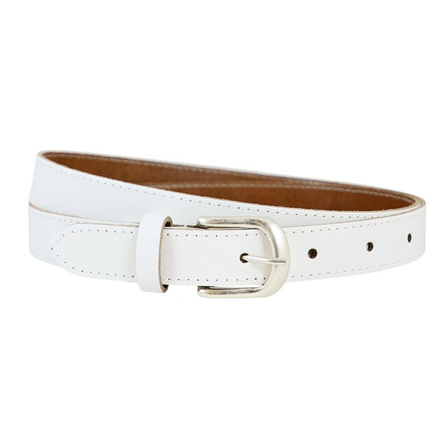 Smalle Witte Damesriem van echt Leer – Rondom Gestikt – 2,5 cm breed