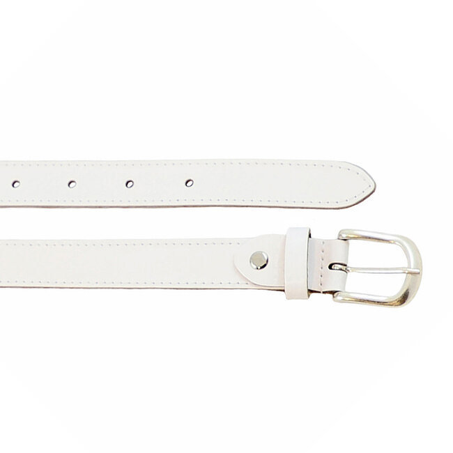 Smalle Witte Damesriem van echt Leer – Rondom Gestikt – 2,5 cm breed