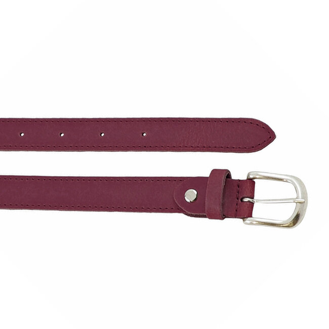 Smalle Bordeaux Rode Damesriem van echt Leer – Rondom Gestikt – 2,5 cm breed