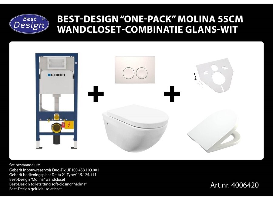 One-pack Molina 55cm wandcloset-combinatie Wit