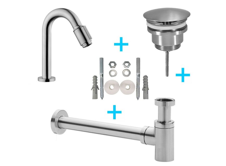 Set Victoria toiletkraan + afvoer/bev. geborsteld staal