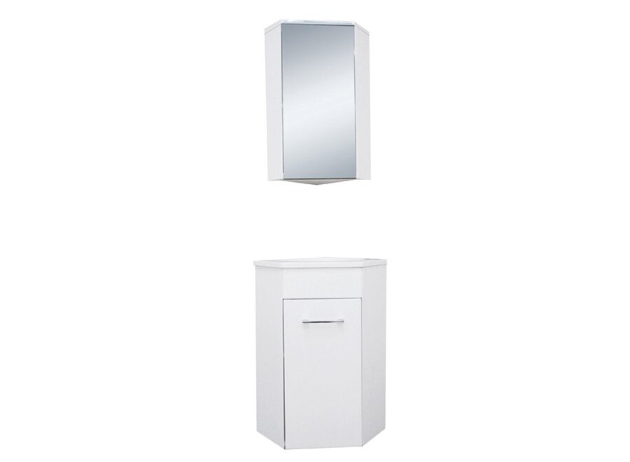 Lena hoek-fonteinkast + wast. en spiegelk. 500x850x250 wit