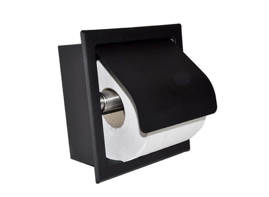 Sunk inbouw toiletrolhouder met klep mat-zwart