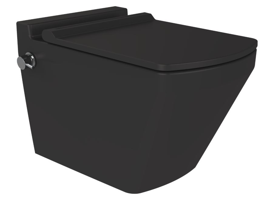 Oppio Square WC-Douche Suspendu – Noir Mat – Inclus Abattant Softclose