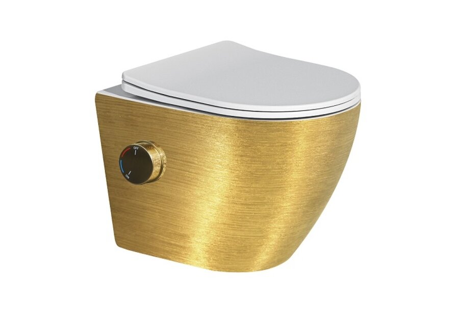 Oppio Aura Randloos Douche-WC Goud – Inclusief Witte Softclose Bril & Ingebouwde Mengkraan