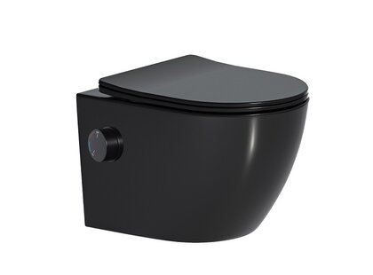 Oppio Aura WC-Douche Suspendu Noir Mat – Inclus Abattant Softclose & Mitigeur Intégré