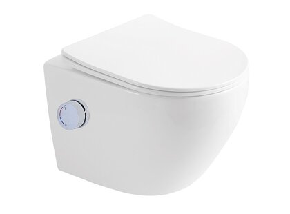 Oppio Aura Randloos Douche-WC Glans Wit – Inclusief Softclose Bril & Ingebouwde Mengkraan
