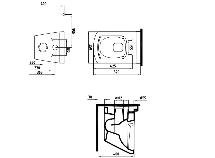 Oppio Square Randloos Douche-WC in Glans Wit – Inclusief Softclose Bril