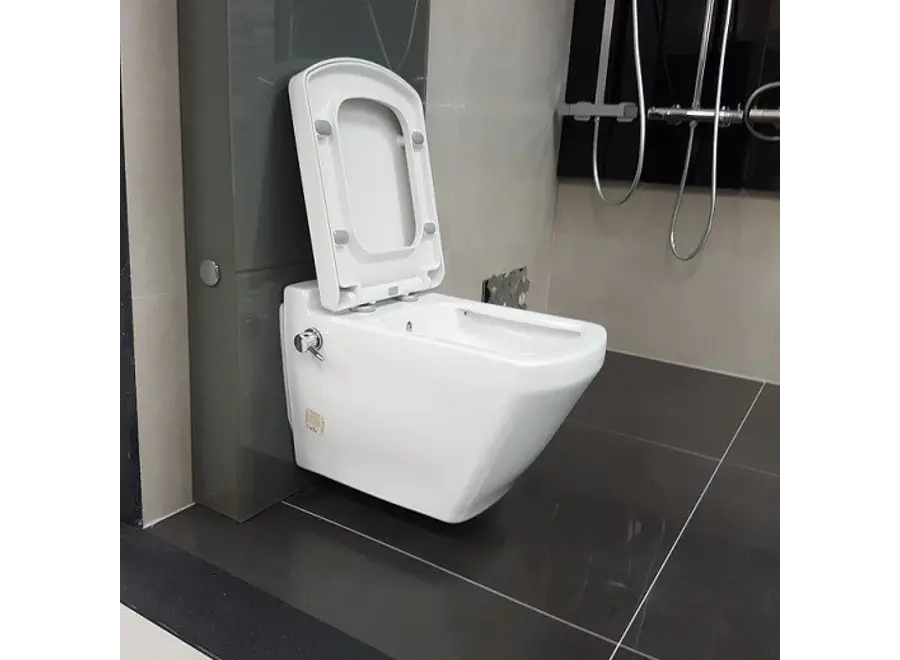 Oppio Square Randloos Douche-WC in Glans Wit – Inclusief Softclose Bril