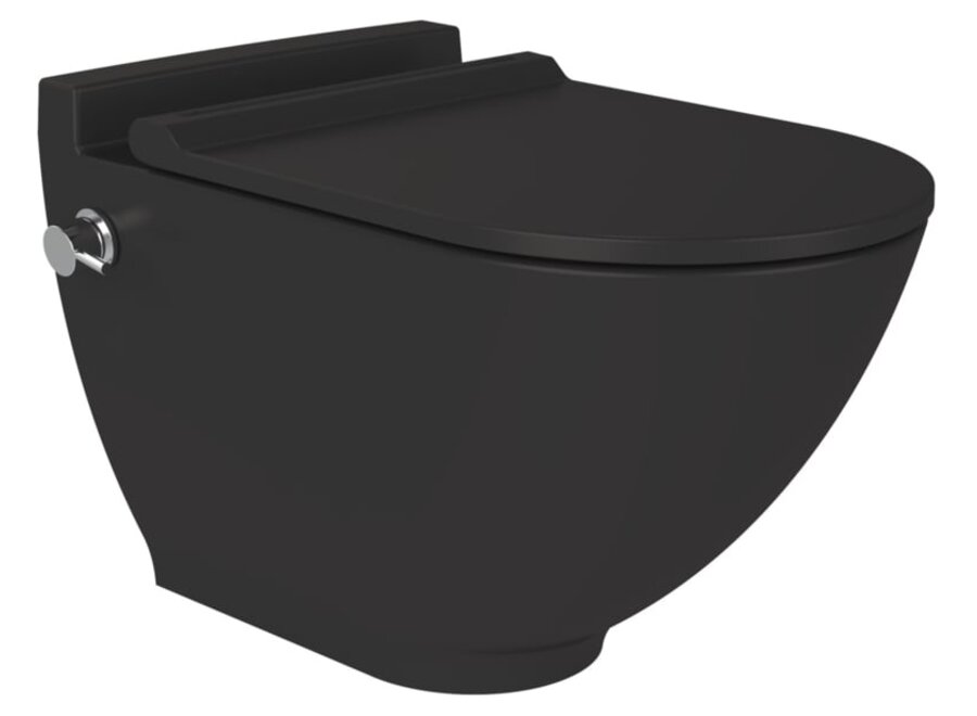 Oppio Roka Randloos Douche-WC – Mat Zwart – Inclusief Softclose Bril